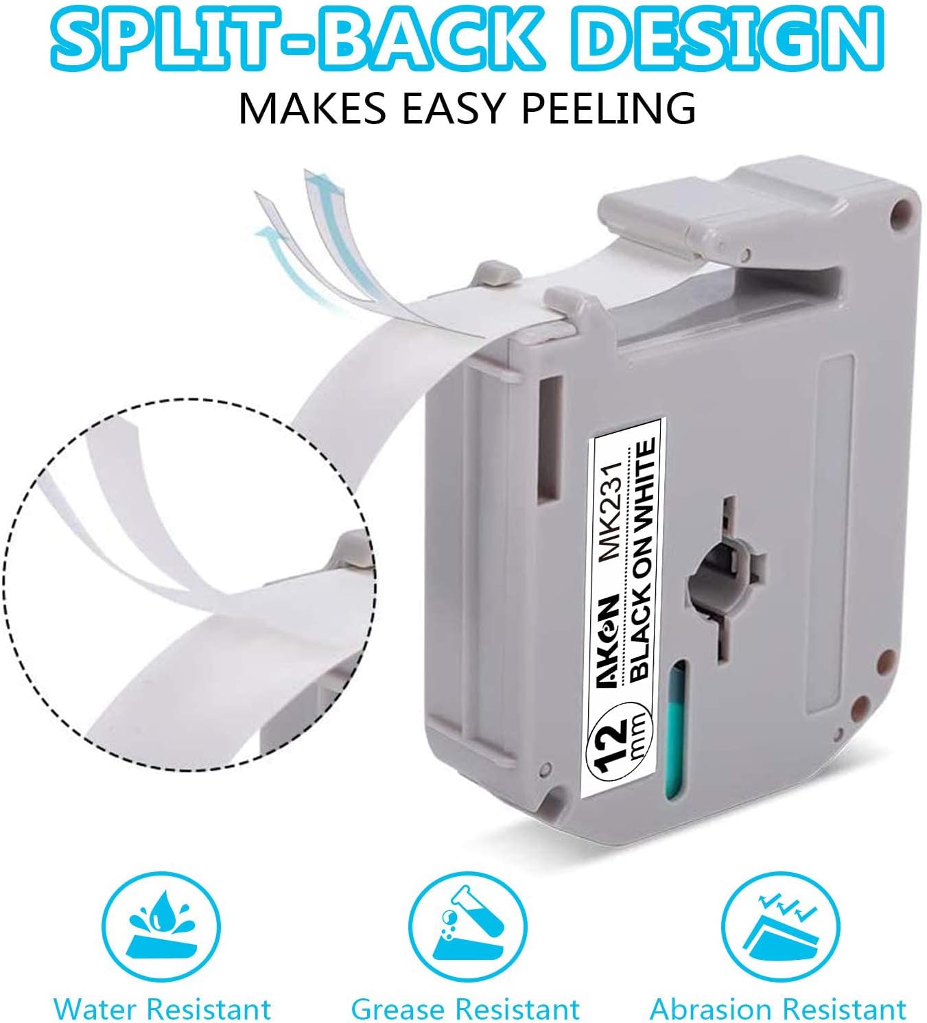 Aken M-K231 Label Tape Compatible with Brother P Touch M Tape 12mm 0.47 Inch M-K231s Tape, Work with PT-M95 PT-90 PT-80 PT-70BM PT-70 PT-65 Label Maker, Black on White, 4 Pack