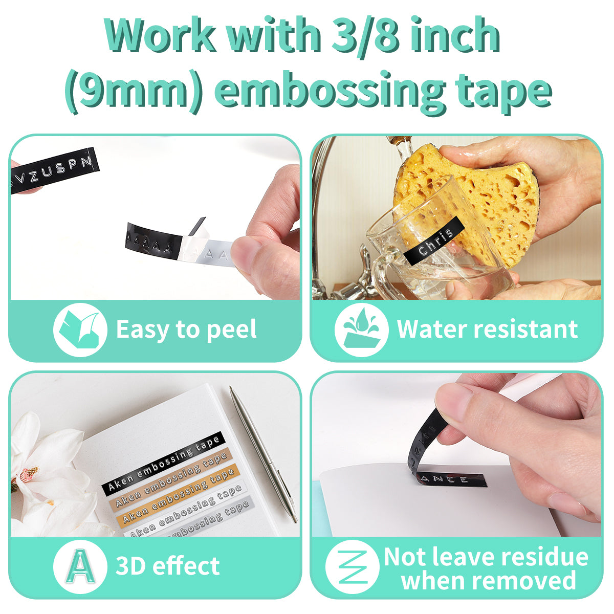 Aken Embossing Label Maker, Omega S Handheld Embossed Label Maker with 10 Embossing Label Tapes, Vintage Labeler Retro Label Maker Old School Label Printer for Home Office School DIY, Green