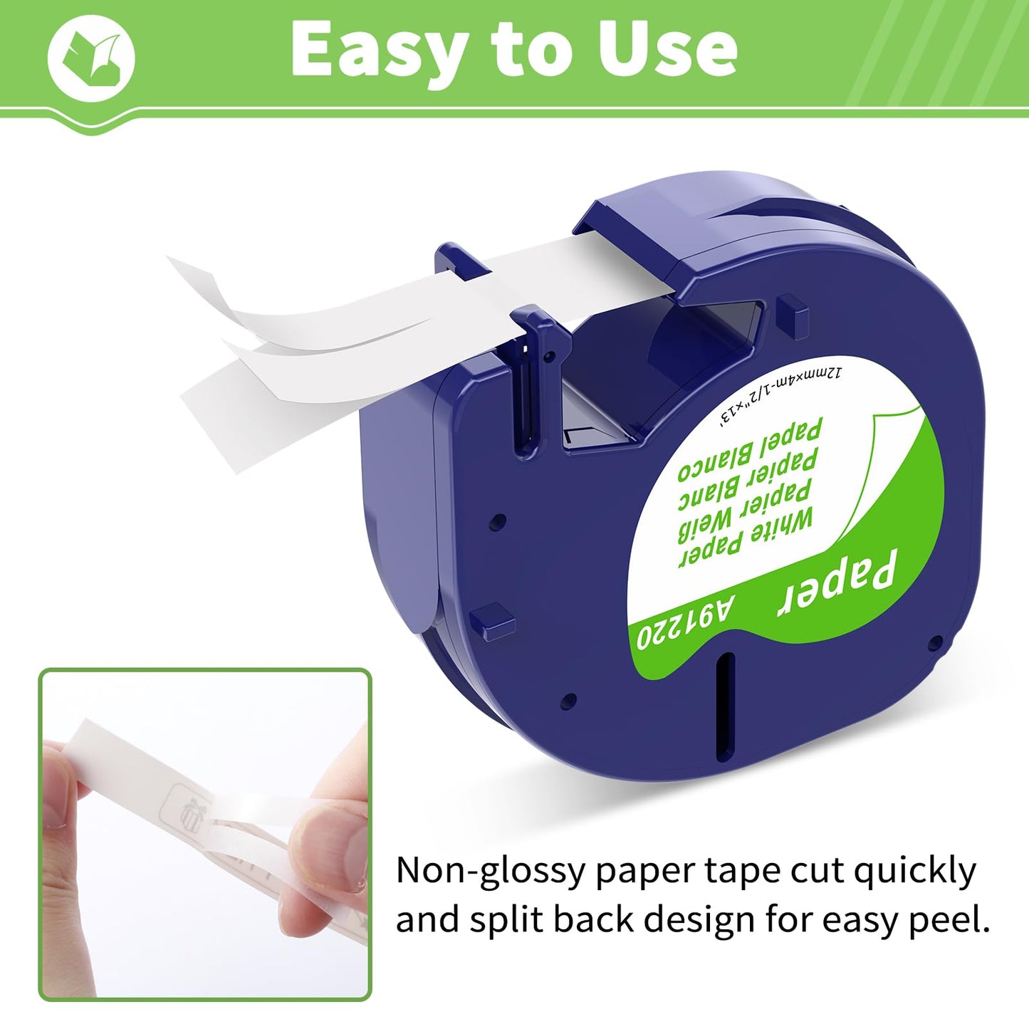Aken Etikettenband Kompatibel mit Dymo Letratag Papier Etikettenband 91220 Schwarz auf Weiß Paper White 12mm x 4m (10697 91200 S0721520) Kompatibel mit Dymo LetraTag XR XM LT-100H LT-100T LT-110T
