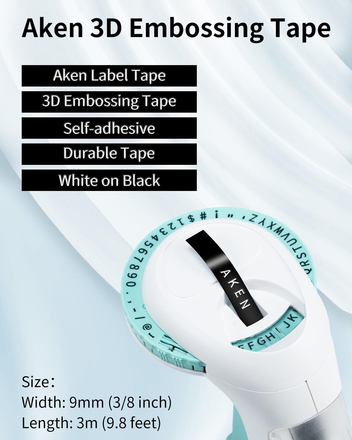 Aken Nastro per Etichette Omega 3D di Ricambio per Dymo S0898130 9mm Bianco su Nero Autoadesivo Compatibile con Dymo Omega Junior Organizer Express Label Maker