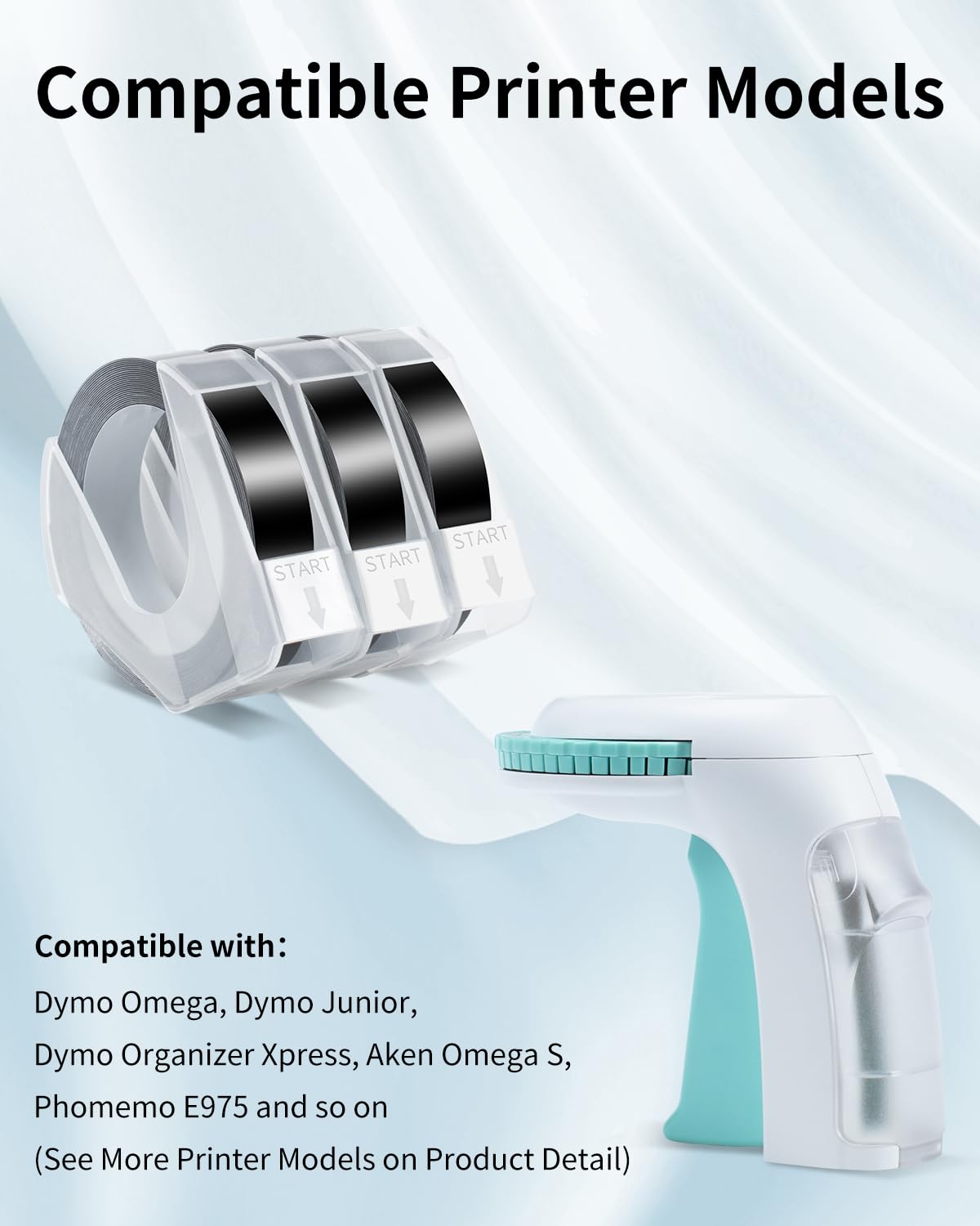 Aken Nastro per Etichette Omega 3D di Ricambio per Dymo S0898130 9mm Bianco su Nero Autoadesivo Compatibile con Dymo Omega Junior Organizer Express Label Maker