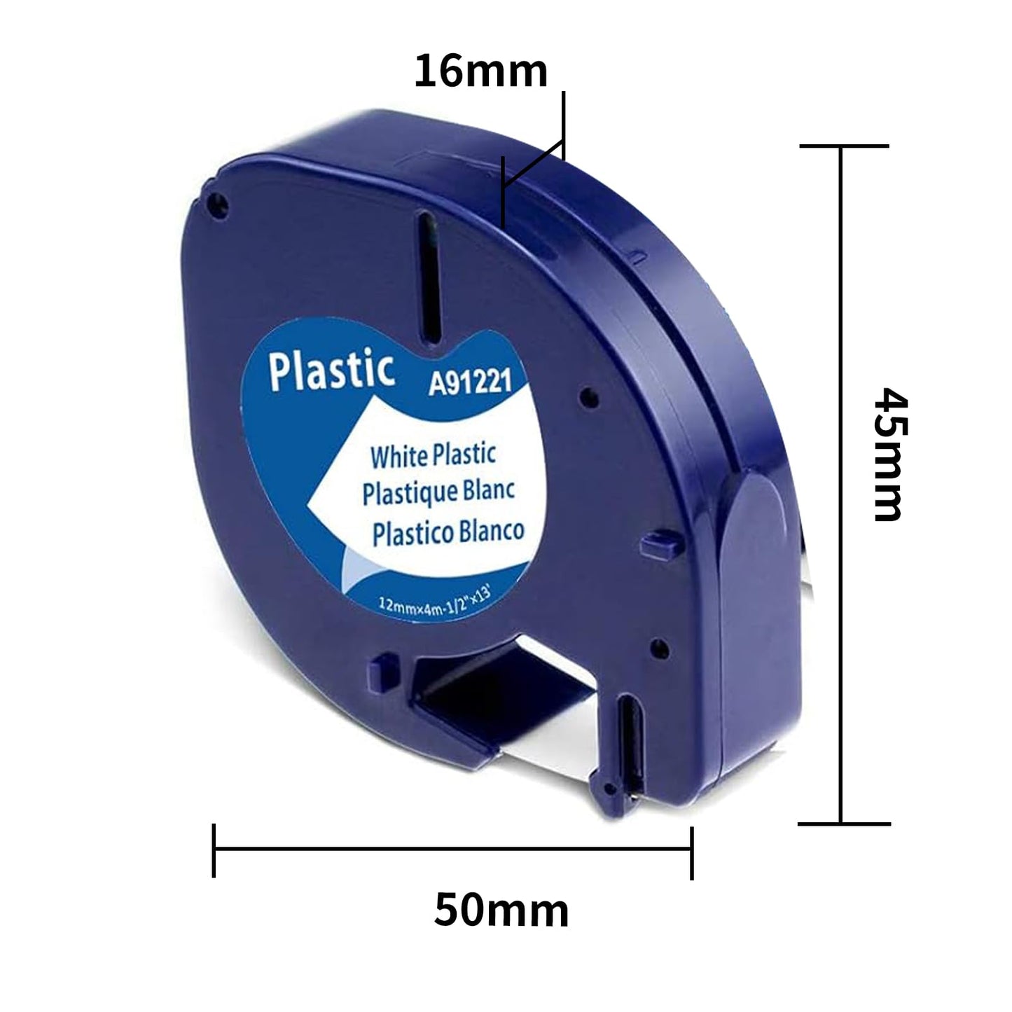 Aken Compatible Cinta para Dymo 12mm x 4m Compatible para Dymo Letratag Cinta Etiquetas Plastico negro sobre blanco, S0721610 Compatible para Dymo Letratag LT-100h LT-100T LT-110T XR XM QX50