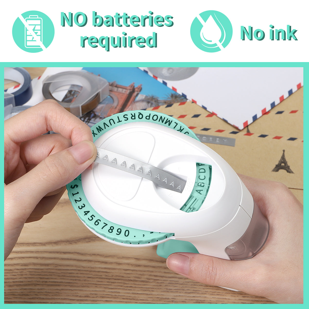 Aken Embossing Label Maker, Omega S Handheld Embossed Label Maker with 10 Embossing Label Tapes, Vintage Labeler Retro Label Maker Old School Label Printer for Home Office School DIY, Green