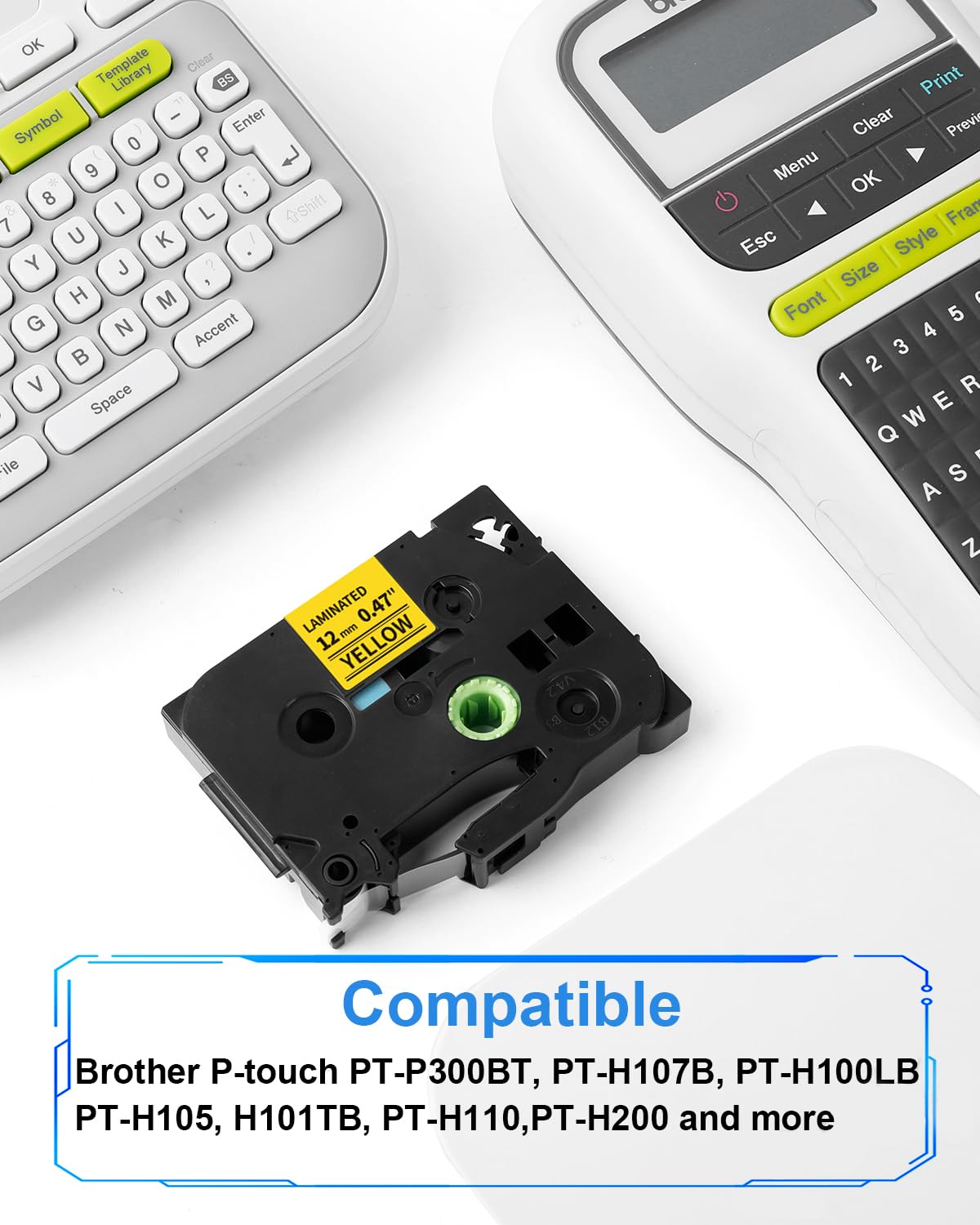 Aken Nastro Compatibile per Brother TZe-631 TZe631 P Touch 12 mm 0.47 Nero su Giallo Laminato per Brother P touch H110 H107B H105 H100LB H1010, confezione da 3