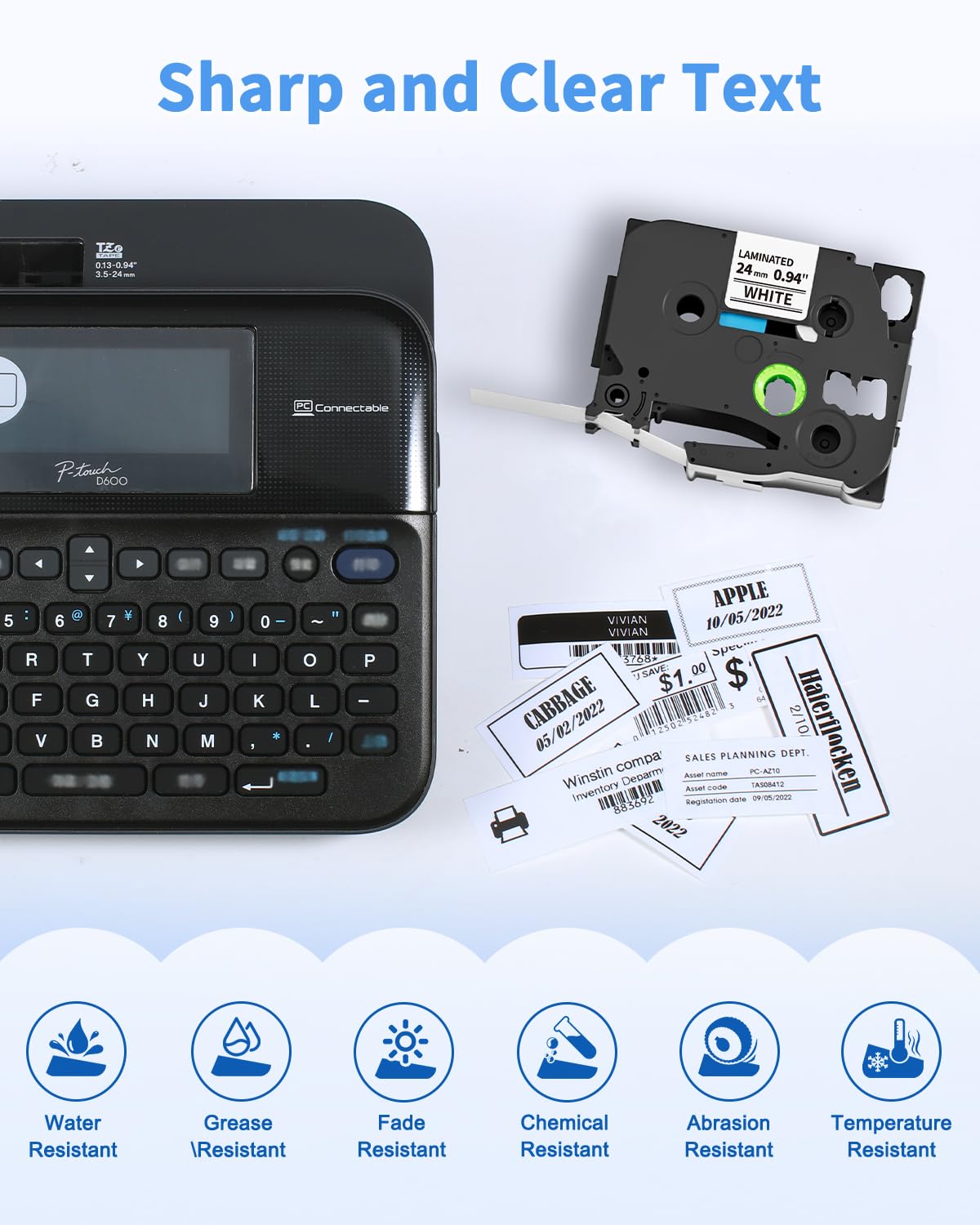 Aken Kompatibel mit Brother TZe-251 24mm Schriftband P touch Tape Weiß TZe251 AZe-251 TZ251 für Beschriftungsgerät Brother Ptouch 2430PC 2730 Cube D600VP D600 P710BT Bänder, 5er Packung