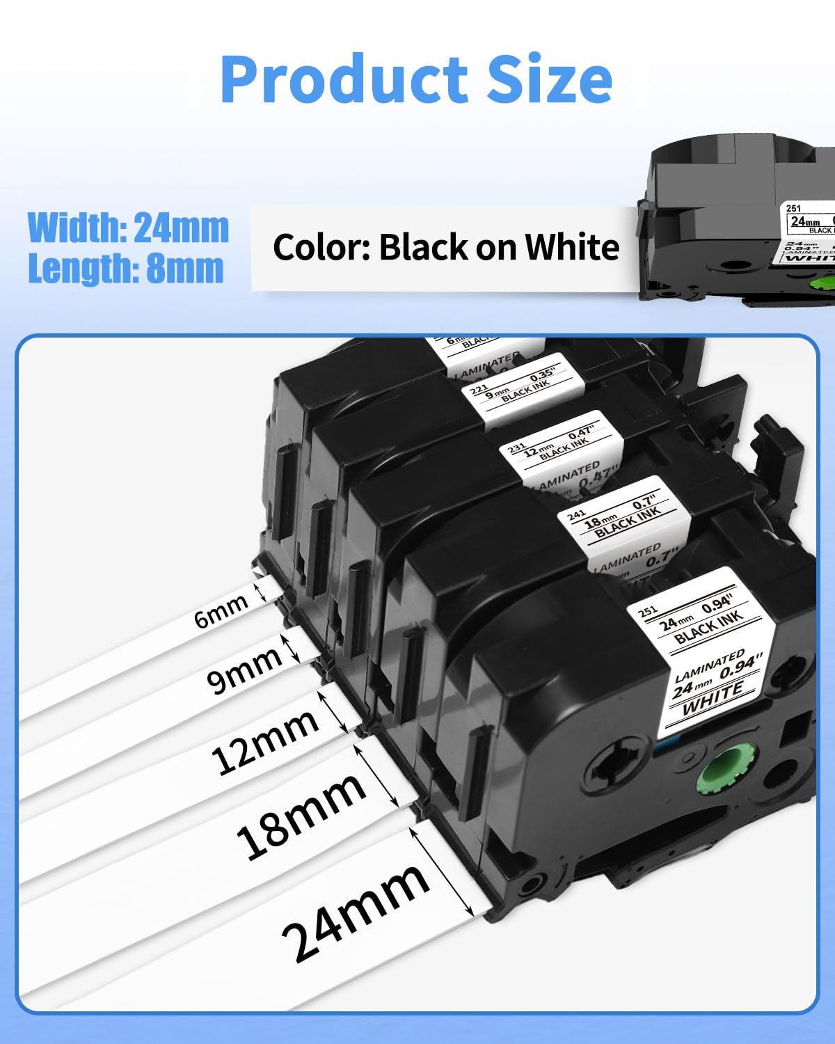Aken Kompatibel mit Brother TZe-251 24mm Schriftband P touch Tape Weiß TZe251 AZe-251 TZ251 für Beschriftungsgerät Brother Ptouch 2430PC 2730 Cube D600VP D600 P710BT Bänder, 5er Packung