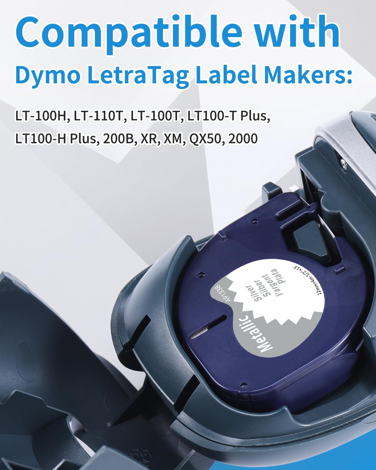 Aken Etikettenband Kompatibel mit Dymo Letratag Etikettenband Metallic Silber 12mm x 4m 91338 A91338 Kompatibel mit Dymo LetraTag 200B LetraTag LT-100H Plus LT100T Letratag XR, 3 Rolle