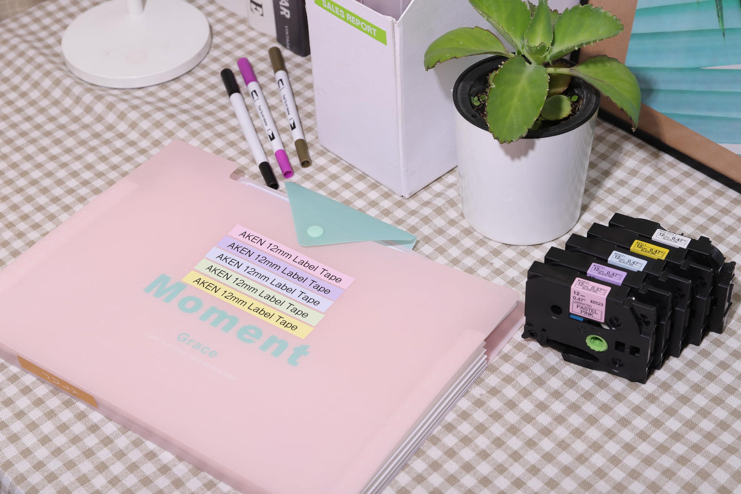 Aken Compatible TZe Label Tape 12mm with Brother P Touch Label Printer Tape Compatible with Brother PT-1000 H100R H110 D210 D400, Black on Yellow/Green/Pastel Purple/Pink/Blue