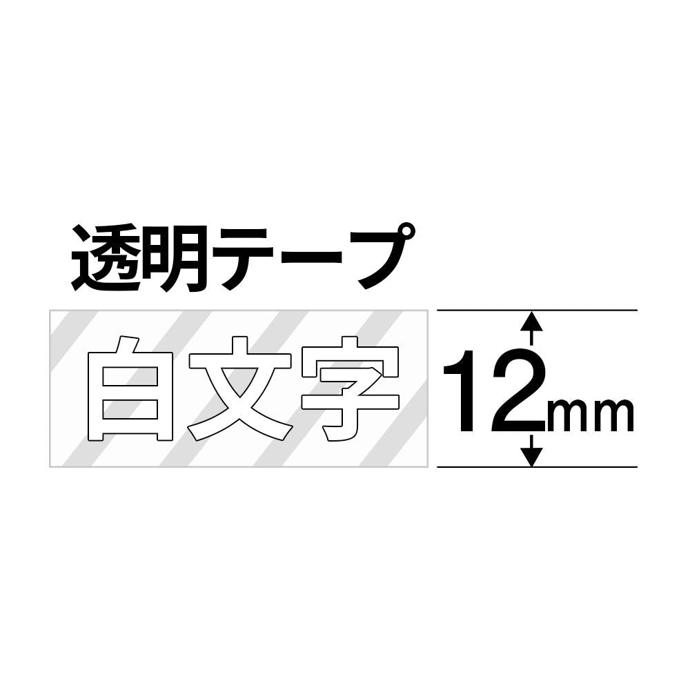 AKEN テプラ 白文字 透明テープ 12mm ST12S キングジム テープカートリッジ テプラPRO Tepra 互換 KINGJIM SR-GL1 SR750 SR170 ラベルライター用