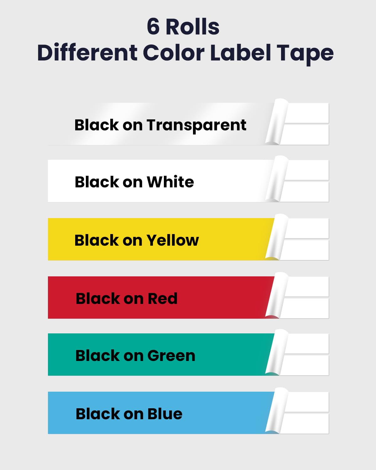 6x Aken Compatible para Letratag Natro 12 mm x 4 m para Letratag LT-100H LT-110T QX50 XR 200B, Recambios para LetraTag Negro sobre Blanco/Transaprent/Amarillo/Rojo/Verde/Azul