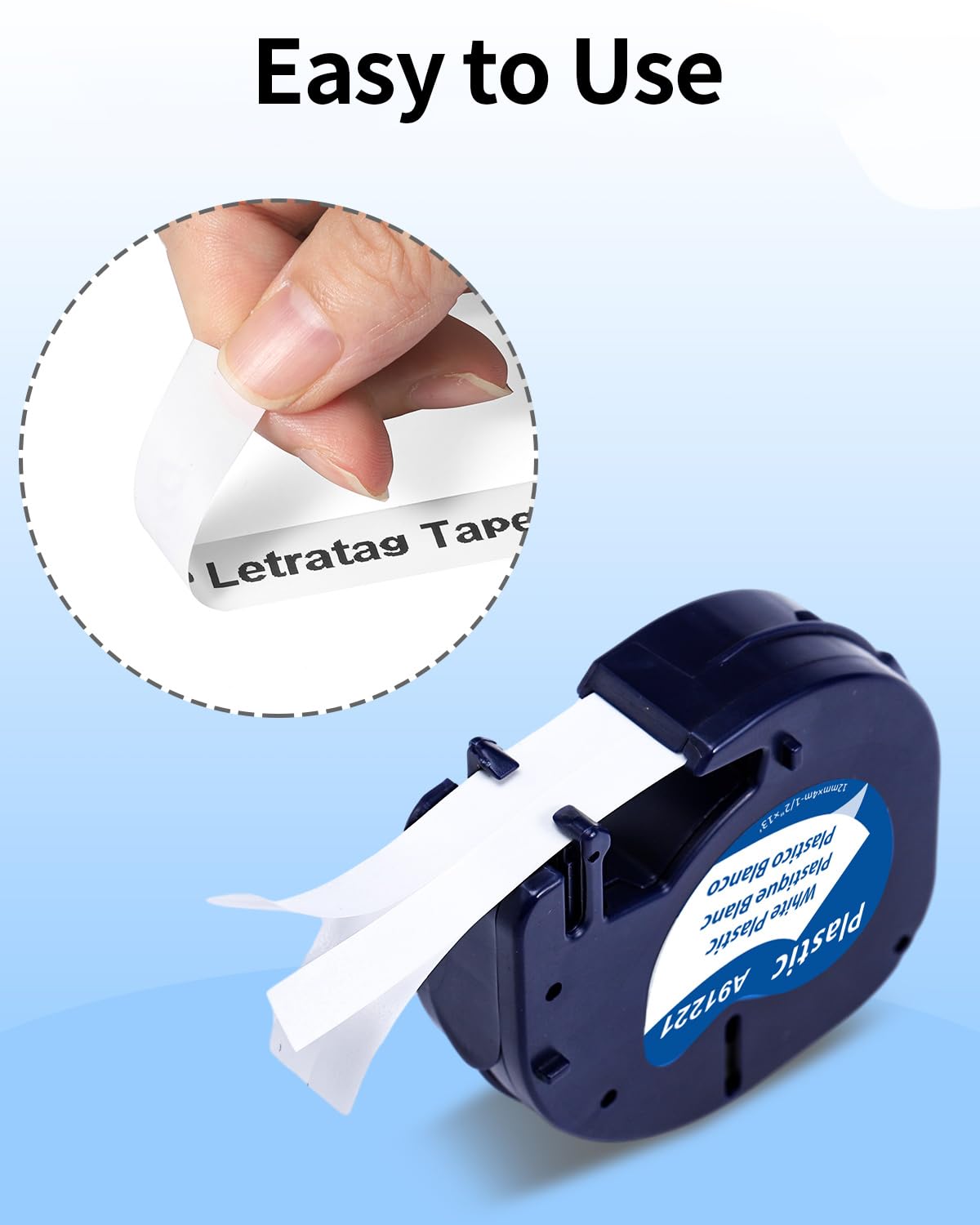Aken Compatible Cinta para Dymo 12mm x 4m Compatible para Dymo Letratag Cinta Etiquetas Plastico negro sobre blanco, S0721610 Compatible para Dymo Letratag LT-100h LT-100T LT-110T XR XM QX50