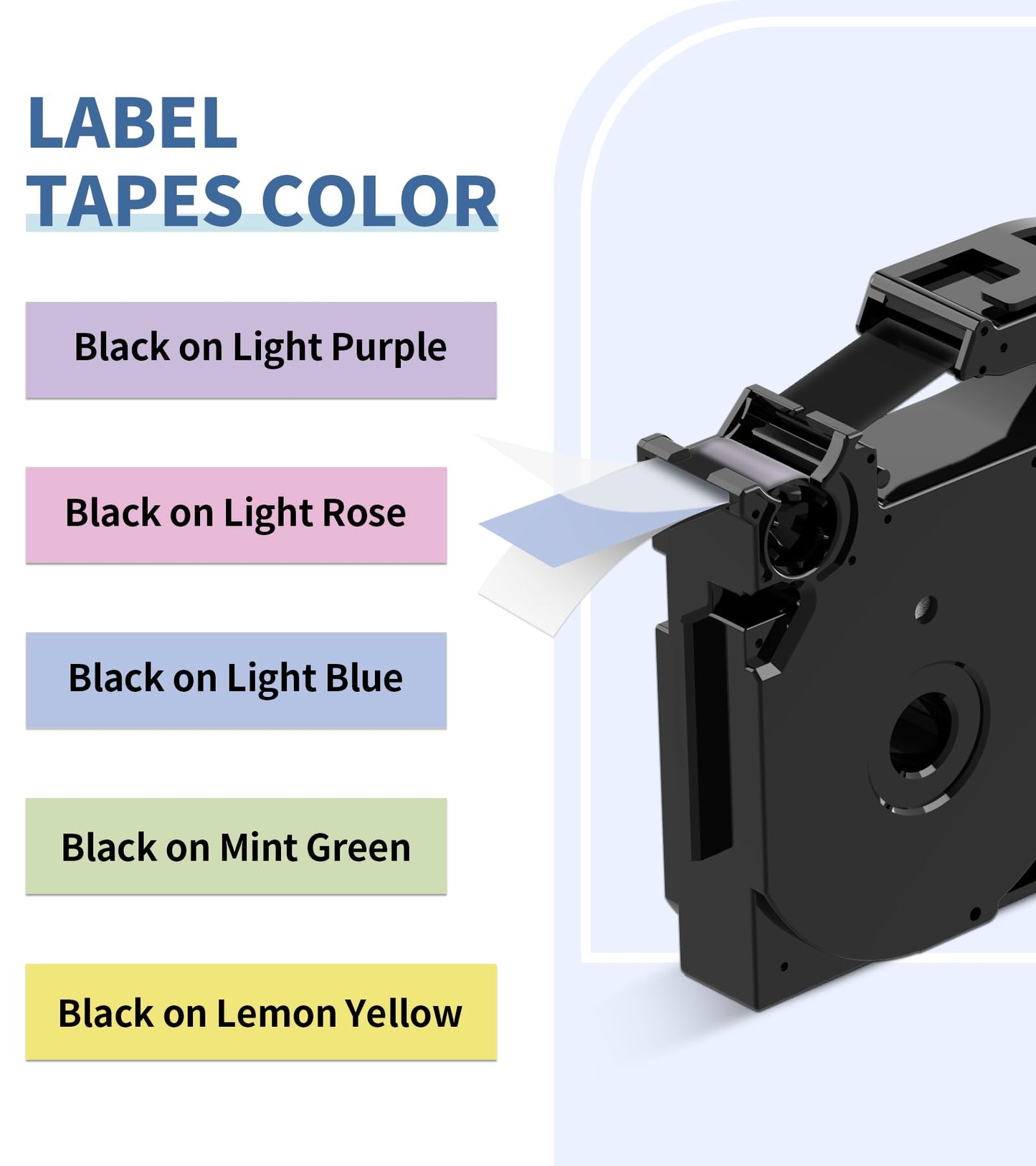 Aken Compatible TZe Label Tape 12mm with Brother P Touch Label Printer Tape Compatible with Brother PT-1000 H100R H110 D210 D400, Black on Yellow/Green/Pastel Purple/Pink/Blue