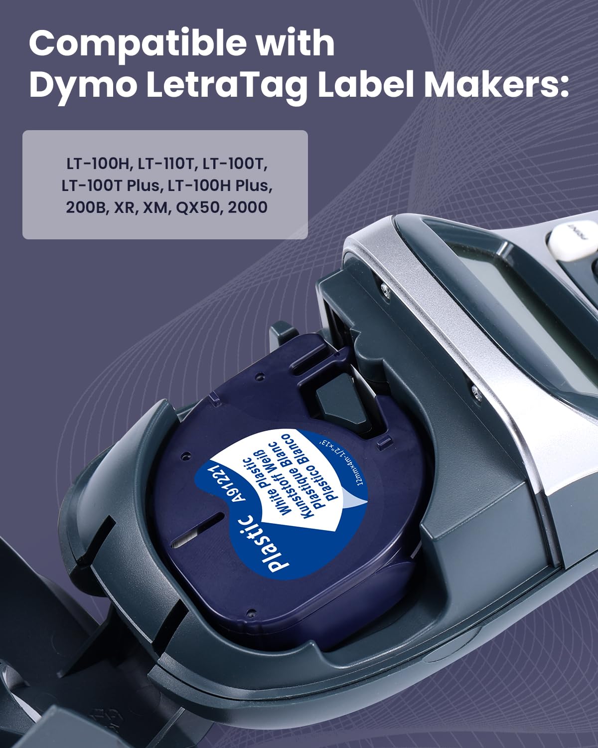 Nastro per Etichette Aken Compatibile con Dymo Letratag Nastro Plastica 12mm x 4m, Compatibile con Dymo Letratag 200B LT-100H LT-110T QX50 XR LT-100T