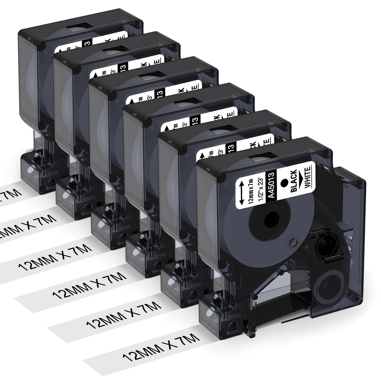 Aken 45013 Compatible para Dymo D1 Cinta 12mm x 7m S0720530 Compatible para Dymo LabelManager 160, LM280, 210D, 360, 420P, Cintas Compatible para Dymo D1 45013s Negro sobre blanco