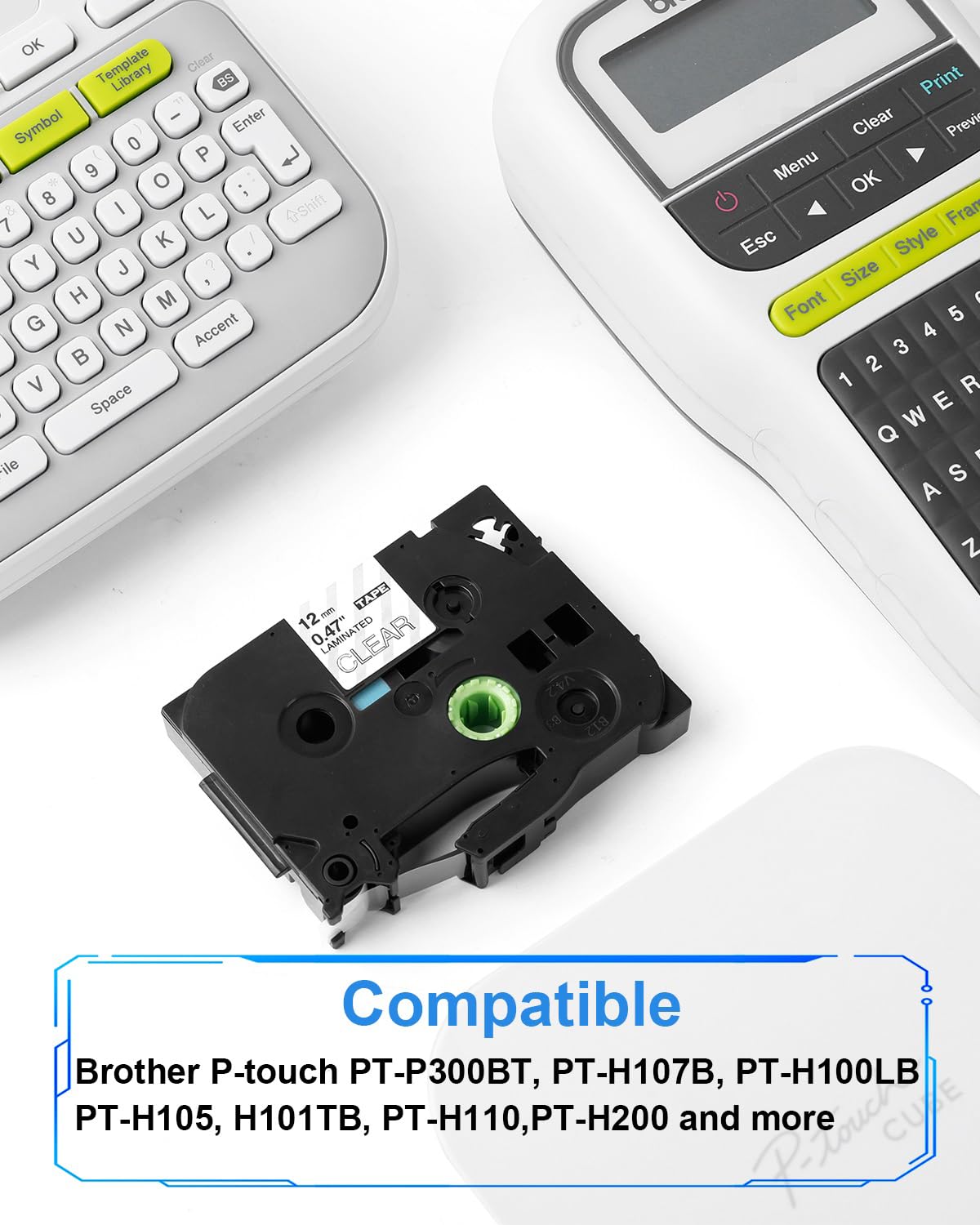 Aken AZe135 Compatibile con Nastro Brother P-Touch Trasparente Bianco TZe-135 TZe135 12mm 0.47 Bianco su Trasparente per Brother P-touch H100lb H107B P300BT Cube, 3 X