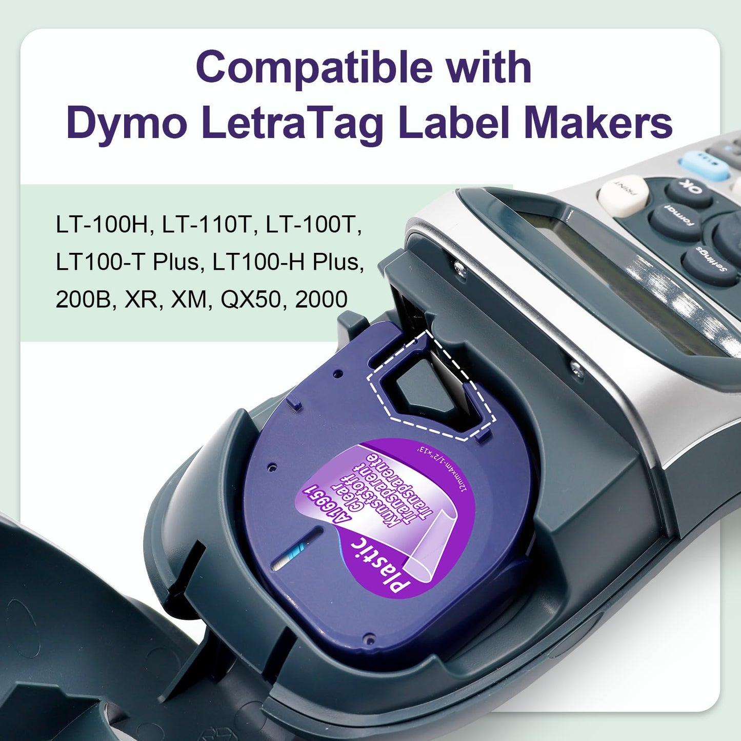 Aken Kompatibel mit Dymo Etikettenband Transparent Kompatibel mit Dymo LetraTag LT-100H LT-100T 200B XR Klar, Kompatibel mit Dymo Letratag Etikettenband Transparent, Clear Plastic 12mm x 4m