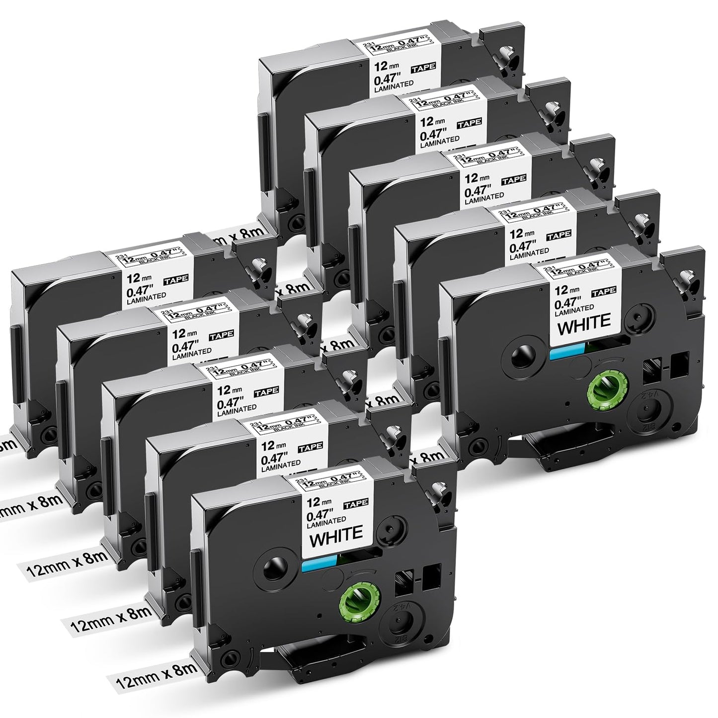 10X Aken TZ-231 Business Label Tape 12mm 0.47 para Brother P-Touch TZe231 TZe-231 Negro sobre Blanco - para Brother PT-H100LB PT-P300BT PT-1010 GL-H105 PT-H100R PT-H108GT PTH107B Cinta de Etiquetas