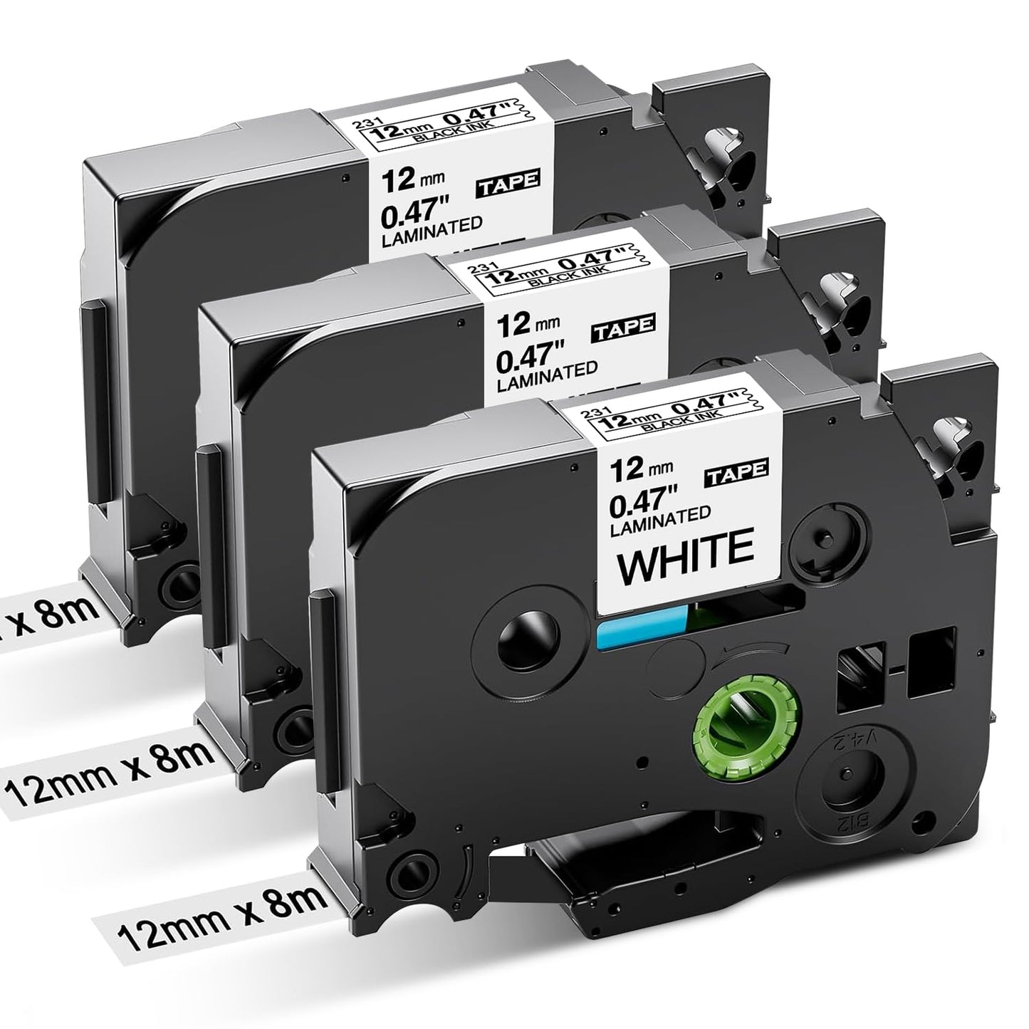 3x Aken Compatible para Brother TZe-231 TZe231 TZ231, AZe Label Tape 12mm 0.47 Negro sobre Blanco Cinta para Brother, Tape Cassette para Brother P-touch PT 1000 1005 1010 PT-D210 H100LB E550WVP