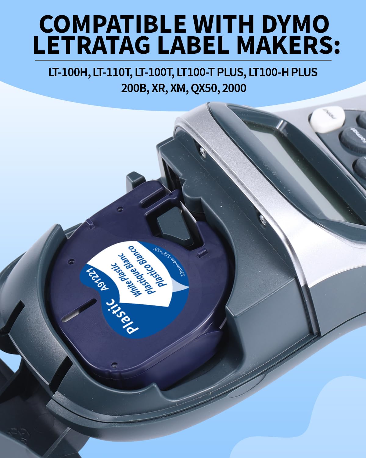 Aken kompatible Bänder als Ersatz für Dymo letraTag Etikettenband Kunststoff 12mm x 4m Farbig, Schwarz auf Weiß/Gelb/Rot/Grün/Blau, für Dymo LT-100H LT-110T QX50 XR 2000, 91221 91222 91223 91224 91225