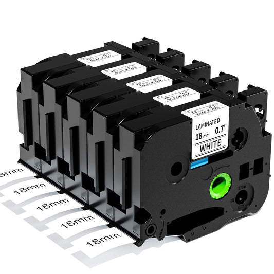 Aken TZ 18mm PT D400 Bänder Kompatibel mit Brother TZe-241 TZe241 18mm 0.7 Etikettenband schwawrz auf weiß - Für Beschriftungsgerät P touch Cube D400 D400VP D600 P700 2430, 5er Packung