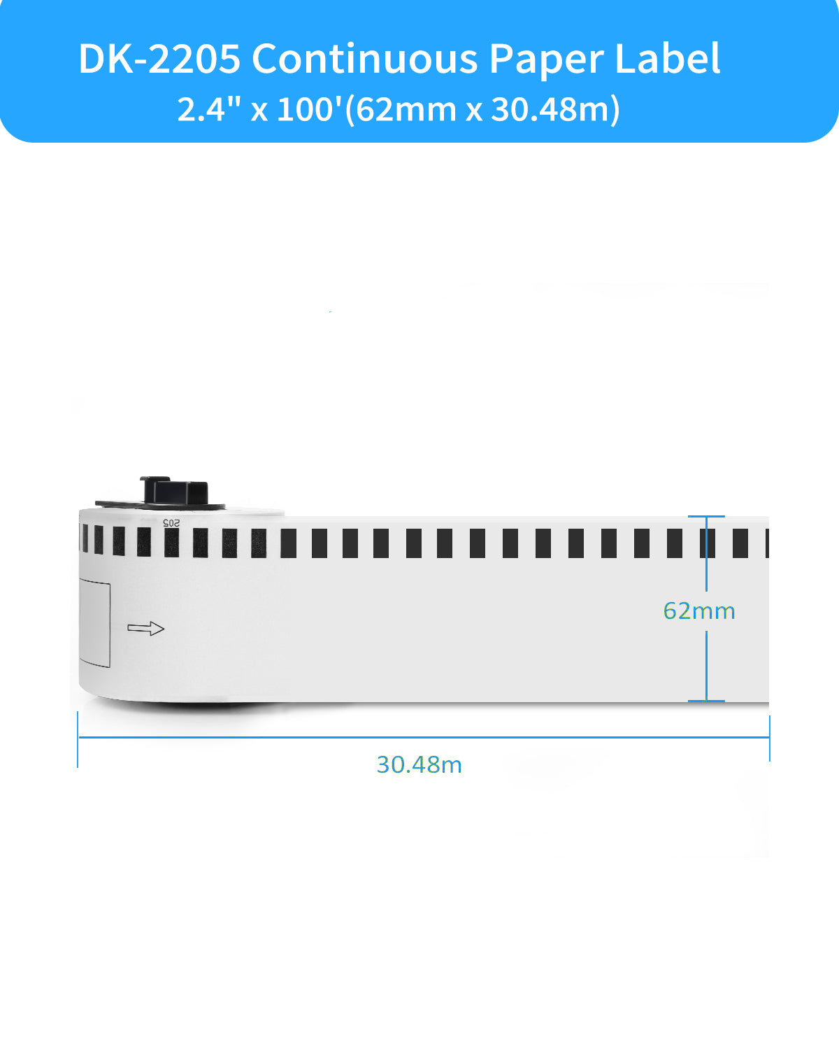 12 Rolls DK-2205 QL800 QL810W QL820NWB QL1100 Continuous Paper Label 2.4" x 100 Feet, Compatible with Brother QL Label Printers, Replacement for Brother DK-2205 Continuous Paper Lable Roll