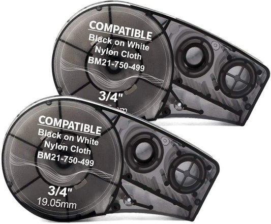 2-Pack Compatible M21-750-499 3/4 Inch Labels High Adhesion Brady Nylon Cloth Label Tape for BMP21-PLUS, BMP21-LAB,ID PAL Label Printers, Black on White Cartridge Nylon Cloth Film, 0.75 Inch x 16 Feet