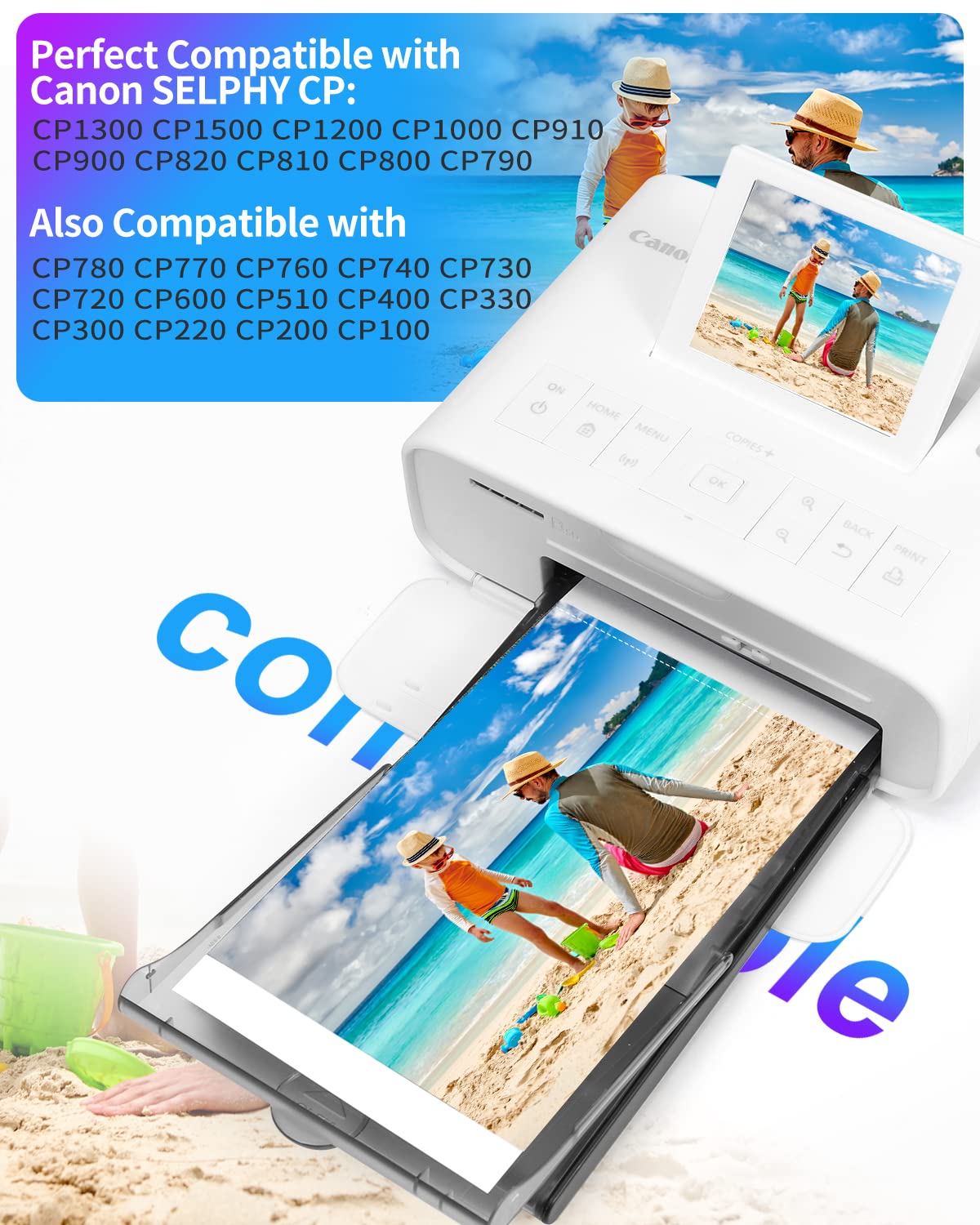 Compatible Canon Selphy CP1300 Ink and Paper KP-108IN KP108 for Canon Selphy CP1500 CP1300 CP1200 CP1000 CP910 CP900 CP810 CP Photo Printer,3 Color Ink Cartridges and 108 Sheets Glossy 4x6 Photo Paper