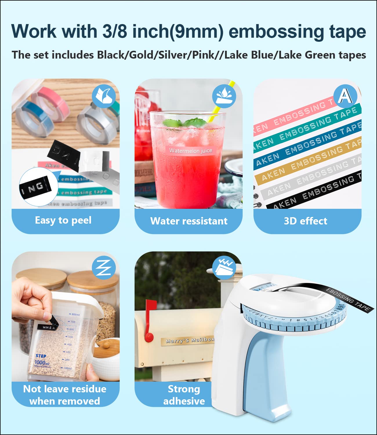 Aken Omega S Embossing Label Maker Machine with Tapes, 3D Vintage Embosser Handheld Label Printer,Portable Lettering Embossed Labeler with 6 Colors Embossing Tape for Office Home DIY Organization